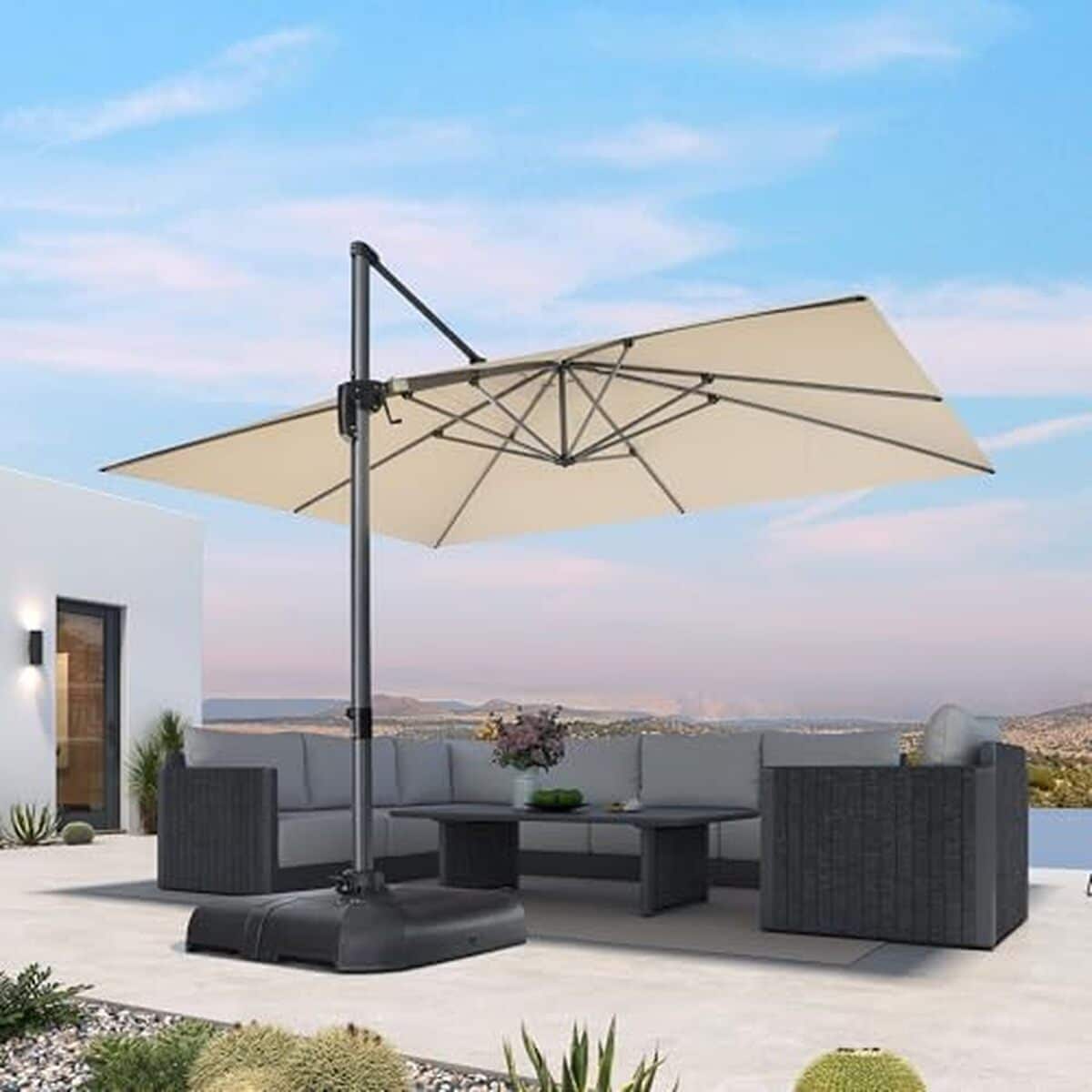 Test du parasol déporté Purple Leaf 3 × 4 m : robustesse et design