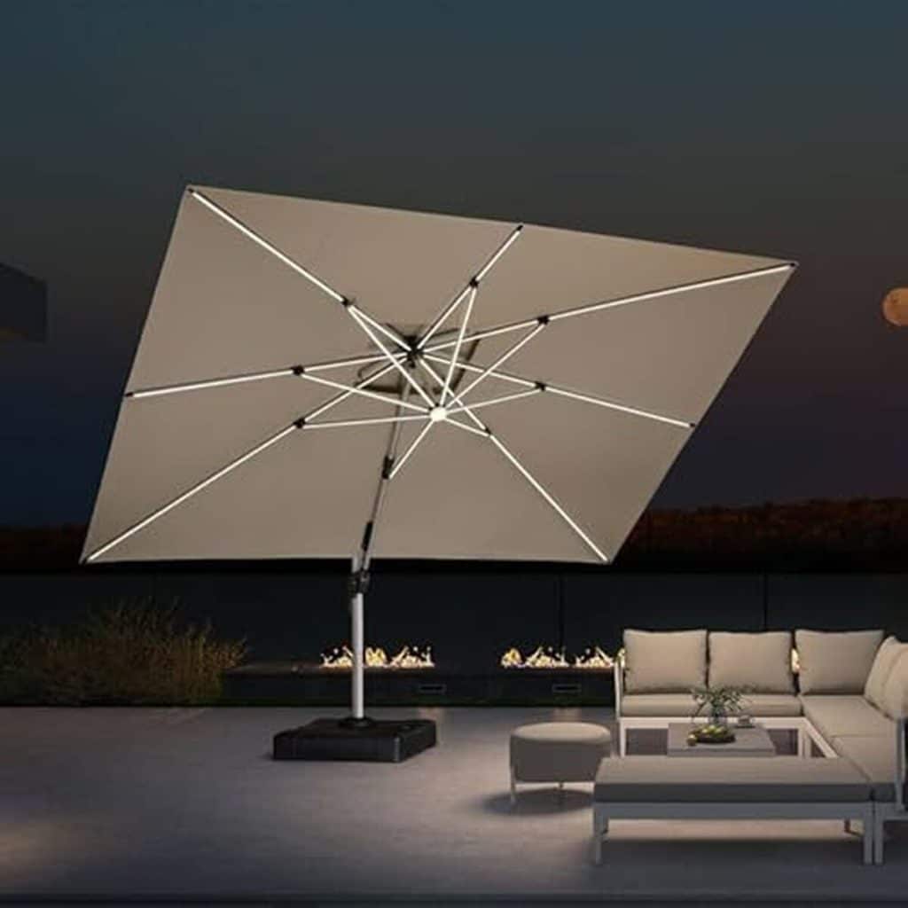 Test du parasol déporté PURPLE LEAF 3x4 m avec LED et double toit rotatif 360°