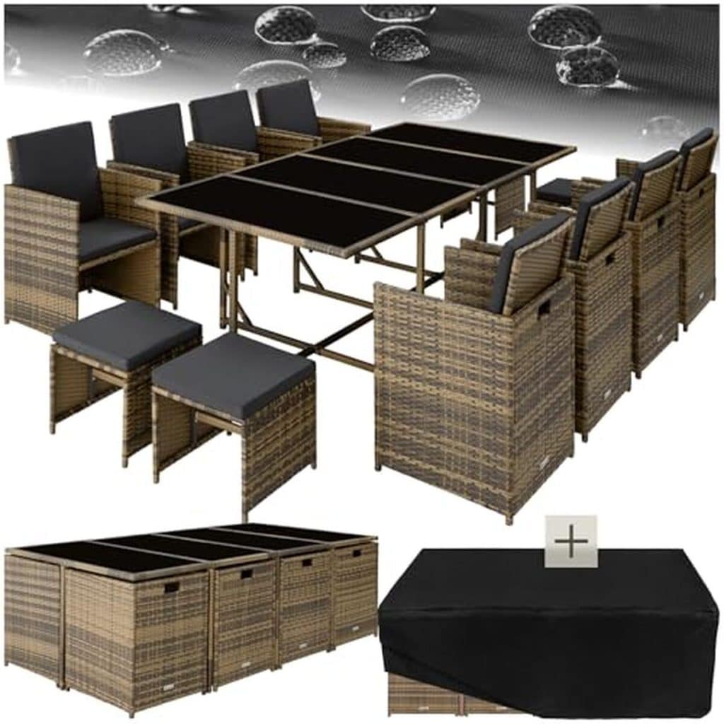 Test : salon en résine tressée TecTake - ensemble repas 8 chaises et 4 tabourets