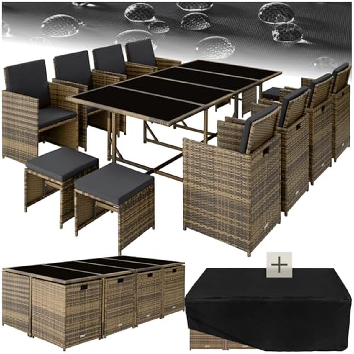 Test : salon en résine tressée TecTake - ensemble repas 8 chaises et 4 tabourets