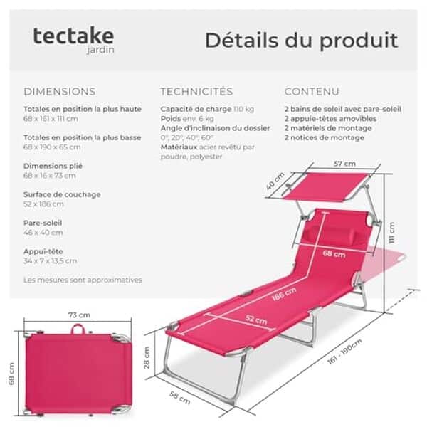 Découvrez notre test des chaises longues pliantes TecTake rose, idéales pour jardin et plage. Confortables, pratiques et élégantes, elles sont parfaites pour profiter de l'été en toute tranquillité.
