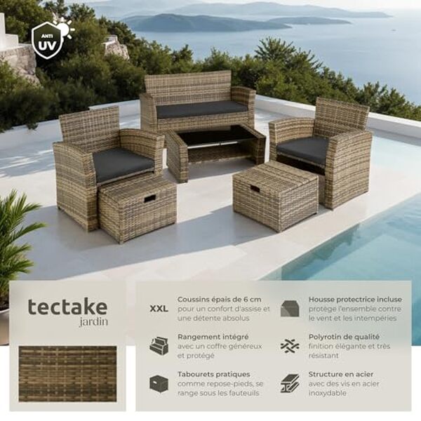 Découvrez notre test complet du salon de jardin TecTake® en poly rotin : design élégant, confort exceptionnel et durabilité garantis pour un espace extérieur parfait