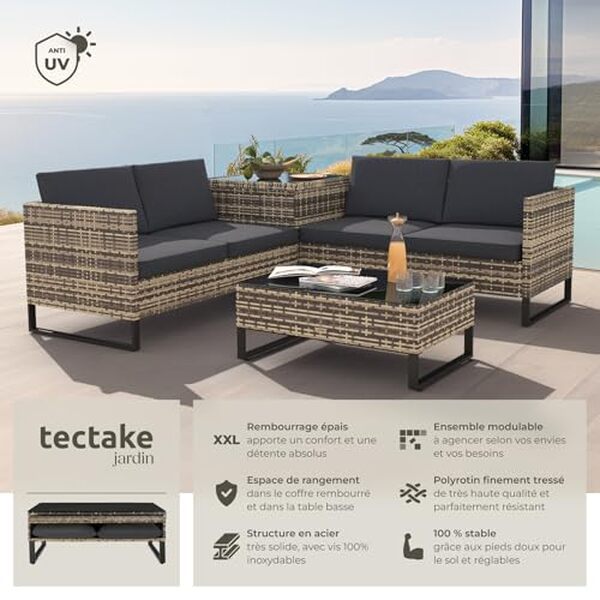 Découvrez notre évaluation de l'ensemble salon de jardin modulable Tectake®, alliant style et fonctionnalité pour vos espaces extérieurs. Idéal pour un aménagement sur mesure.