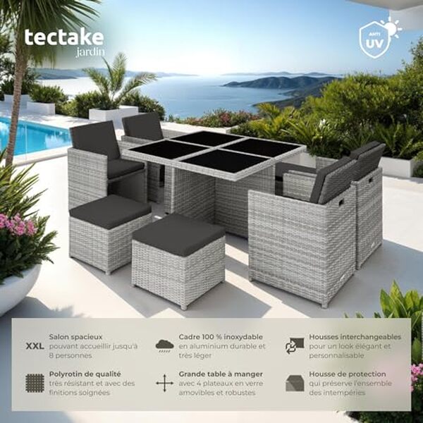Découvrez notre analyse détaillée du salon de jardin TecTake 8 places : évaluation de son confort, style et durabilité pour un choix éclairé