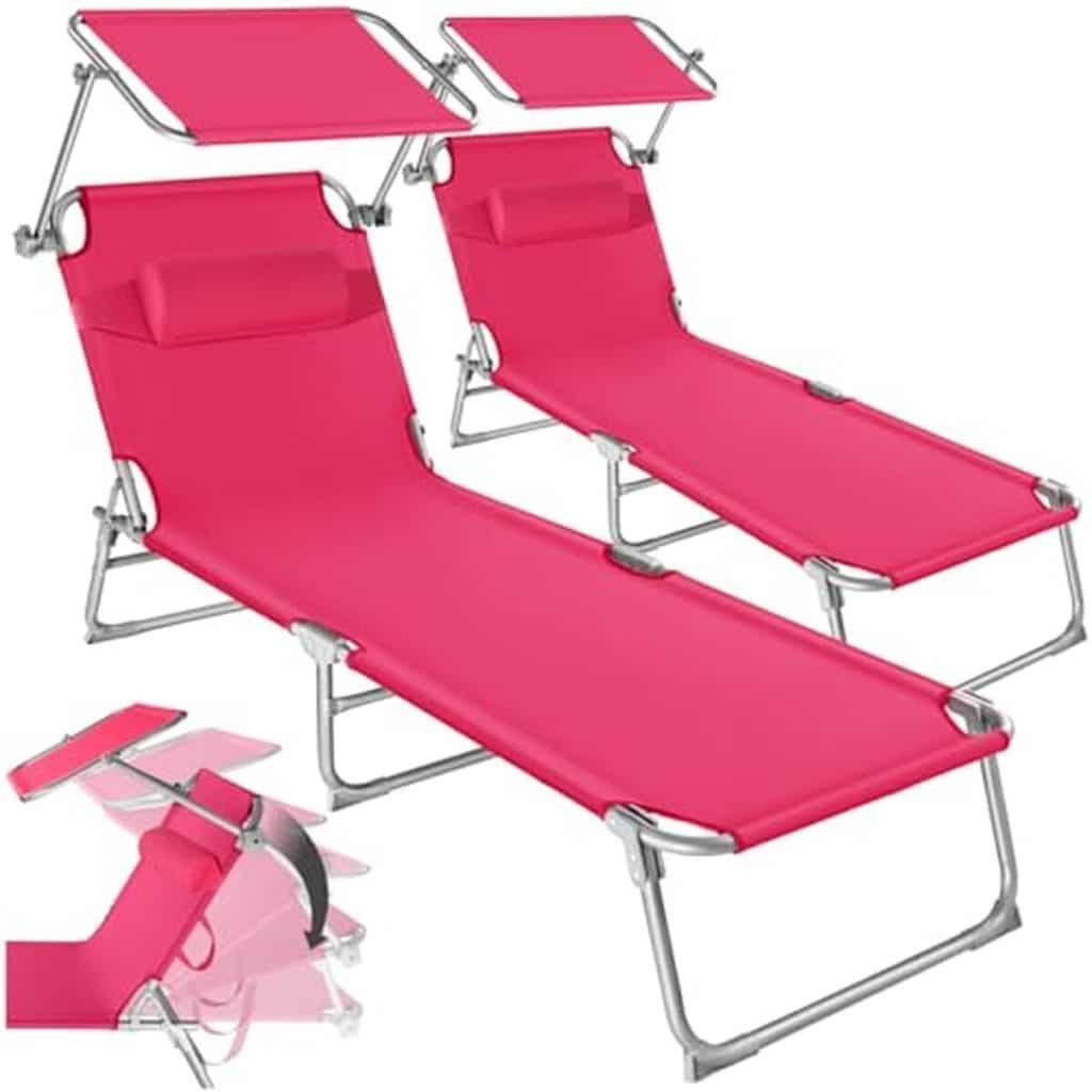 Test : chaises longues pliantes TecTake pour jardin et plage en rose