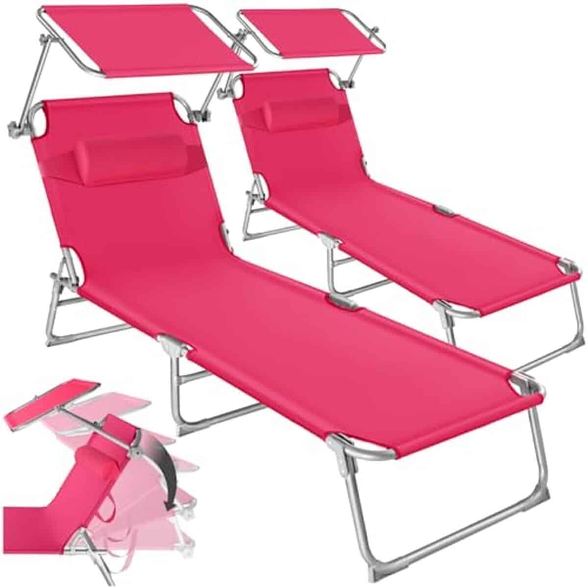 Test : chaises longues pliantes TecTake pour jardin et plage en rose