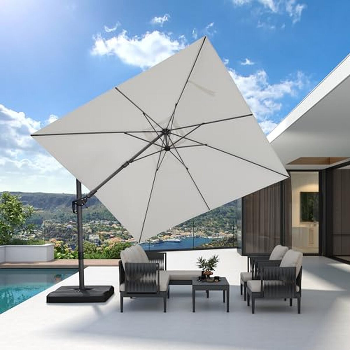 Test du parasol déporté Purple Leaf pivotant 3x3 m