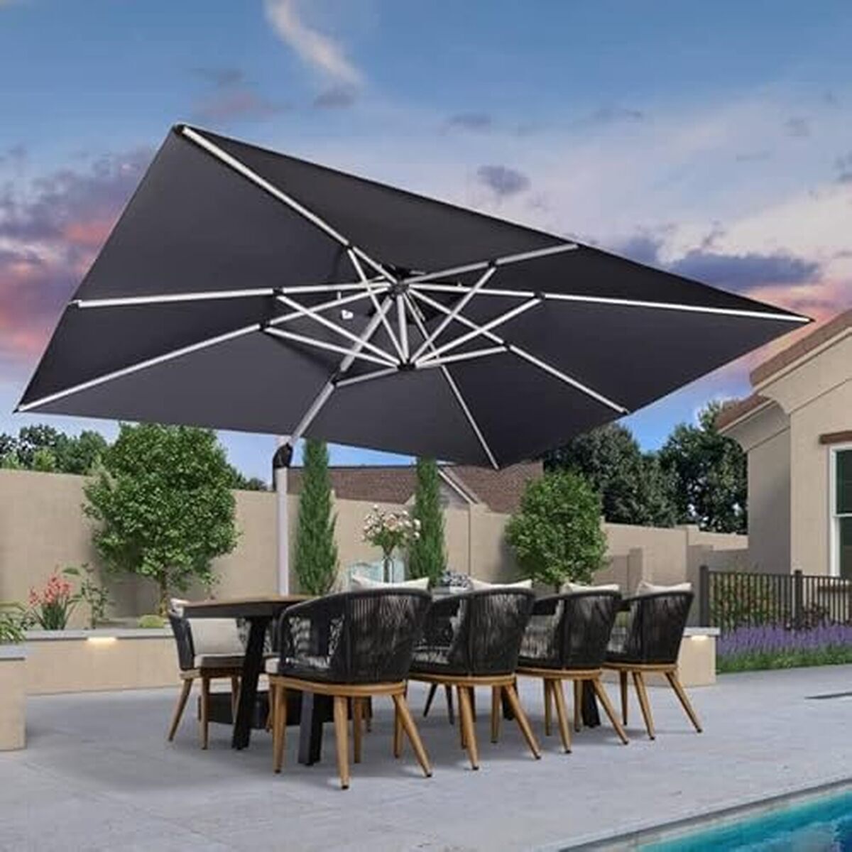 Test du parasol Purple Leaf 3x4 m à double rotatif