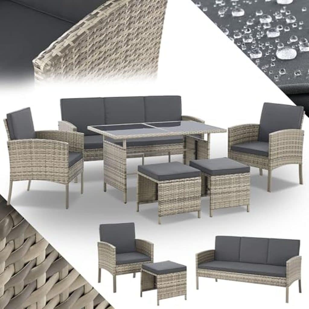 Test : salon de jardin Juskys Turin 6 pièces en polyrotin