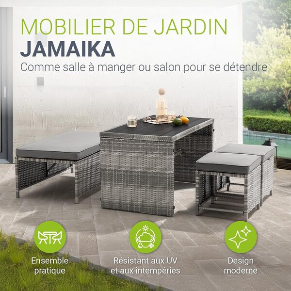 découvrez notre test complet du mobilier de jardin Juskys Jamaika en polyrotin : design élégant, résistance aux intempéries et confort à l'épreuve du temps
